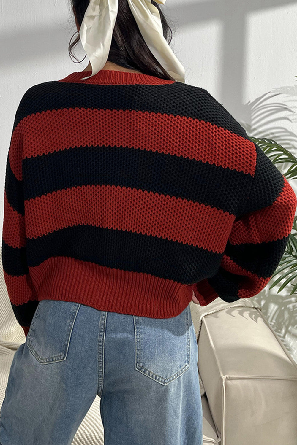 Stilla | Stribet knaplukning cardigan med overskårne skuldre Online salg