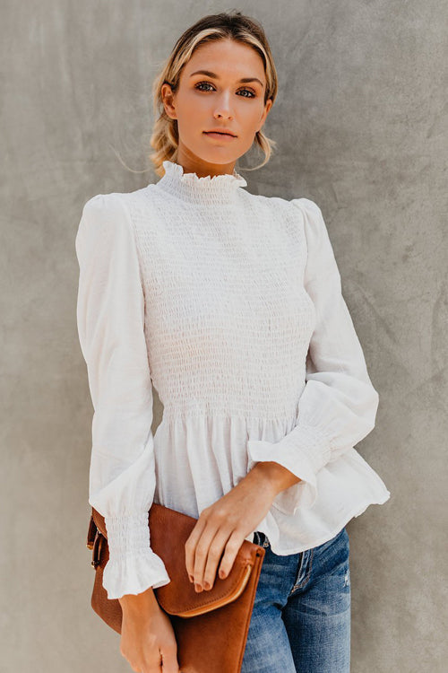 Stilla | Livin' Breezy Høj Hals Plisseret Chiffon Til Toppen Hot på udsalg