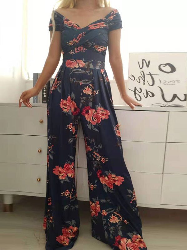 Stilla | Kvinder Jumpsuits Off Shoulder Print Høj Talje Bred Ben Jumpsuit