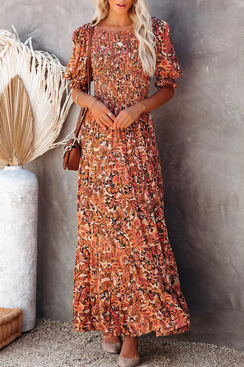 Stilla | Sød Elegant Print Patchwork Rygløs U Hals A-linje Kjoler Hot på udsalg