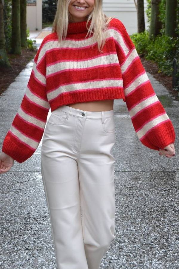 Stilla | Fashionabel Stribet Oversize-rullekravepullover Med Lange Ærmer Udsalg