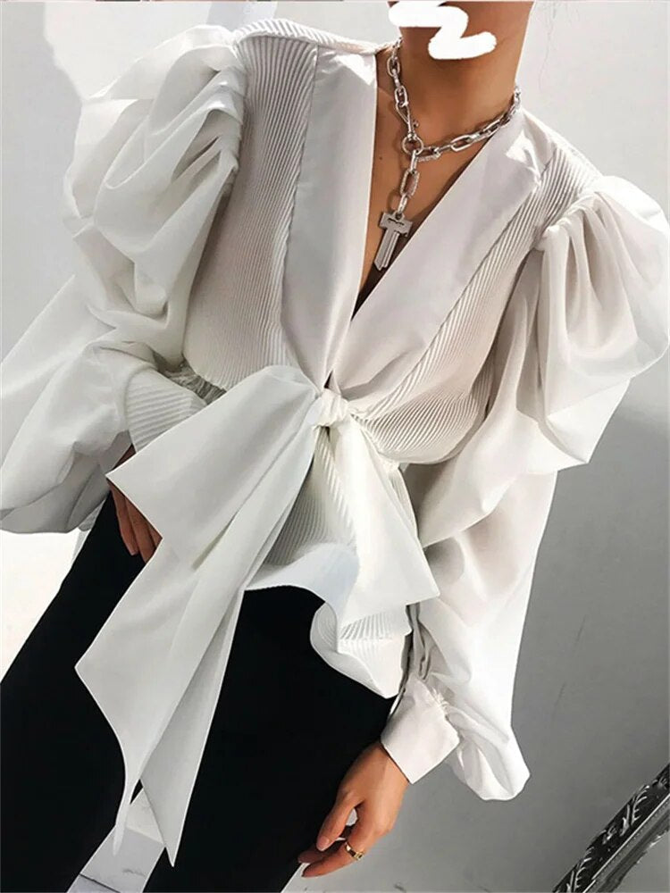 Stilla | Elegante V-hals Bluse Med Puffede Ærmer Online Hot Salg