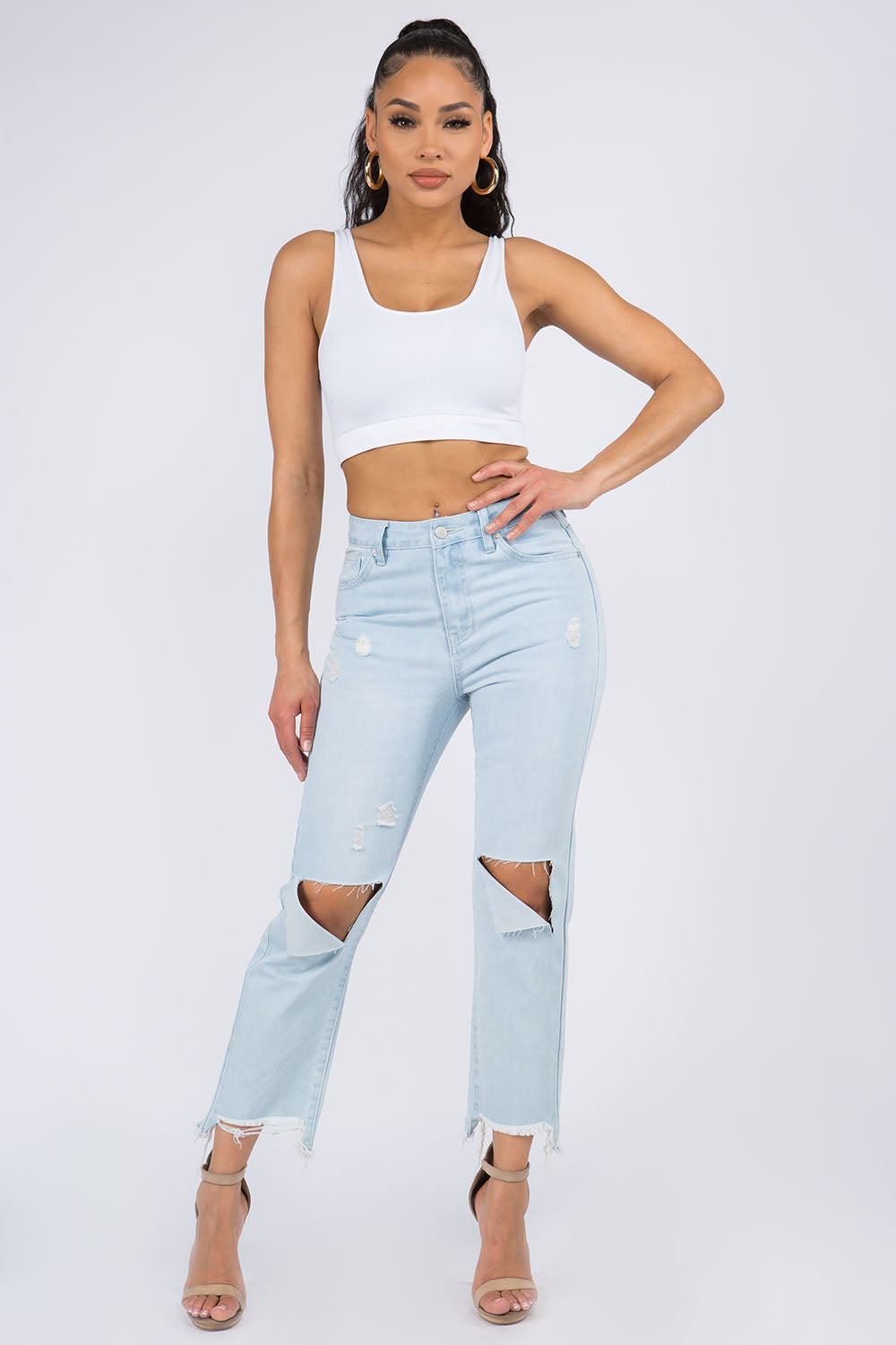 Stilla | Bazi Høj Talje Distressed Raw Hem Jeans