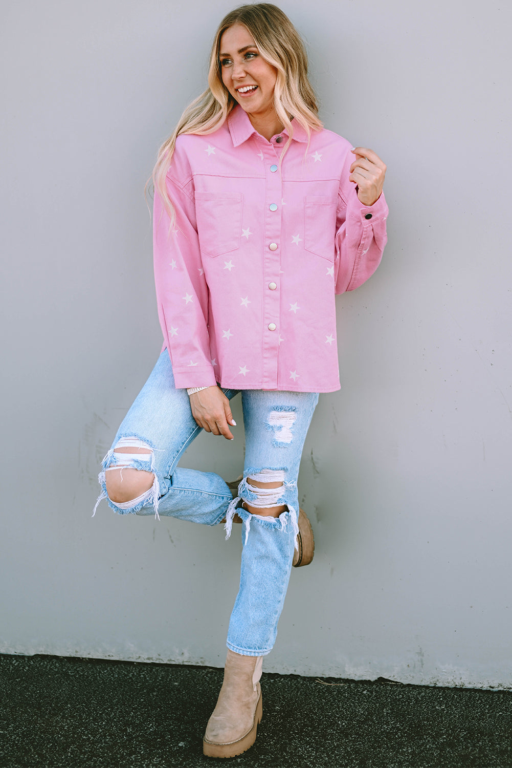 Stilla | Mønster Button Up Slid Denim Jakke
