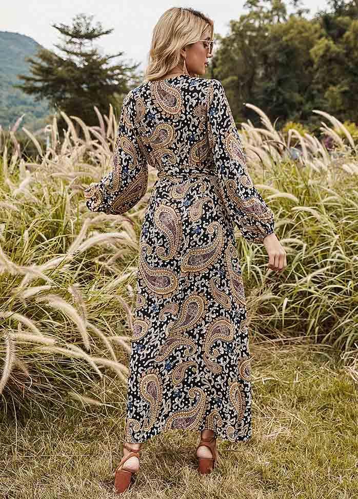 Stilla | Side Slit Printet Langærmet Maxi Kjole Udsalg