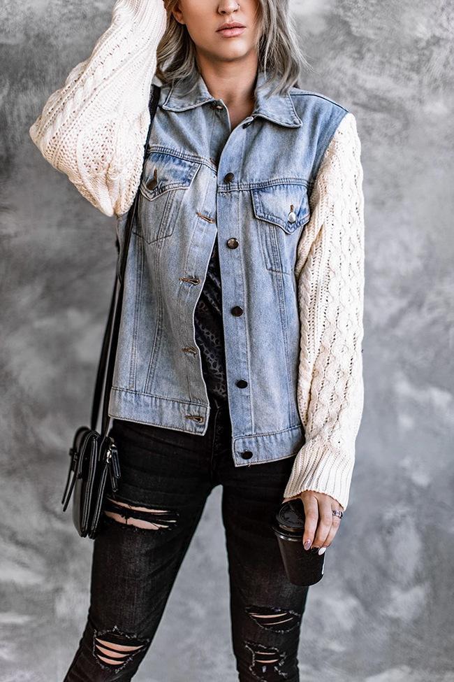 Stilla | Strikket Panel Denim Jakke Tops Mode