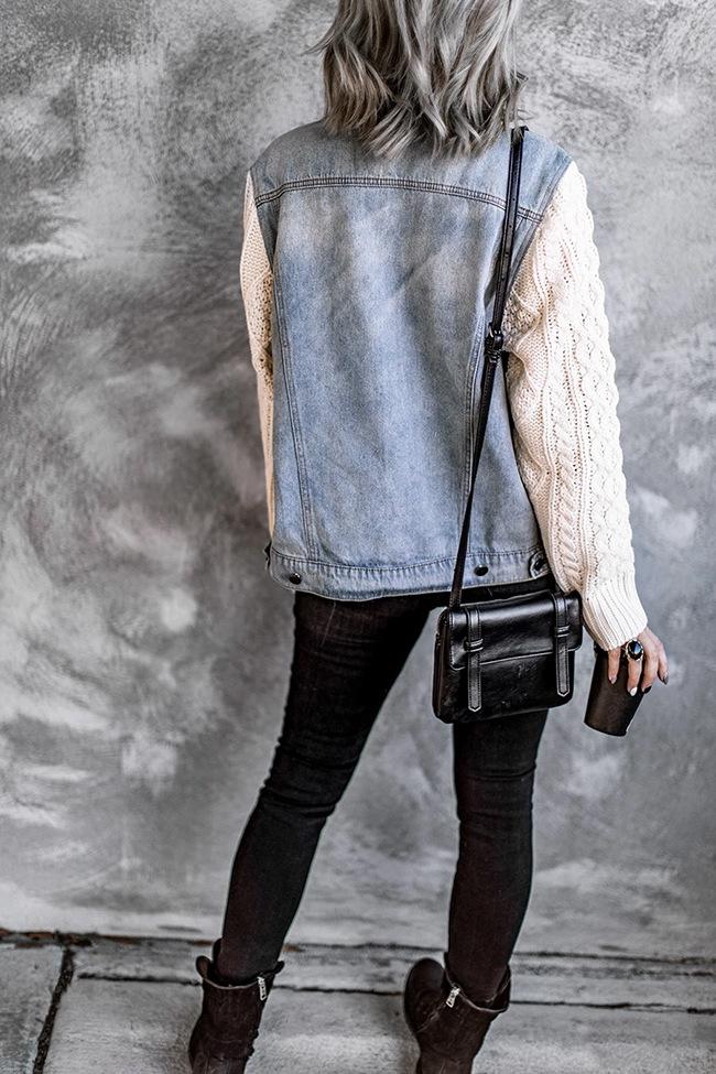 Stilla | Strikket Panel Denim Jakke Tops Mode