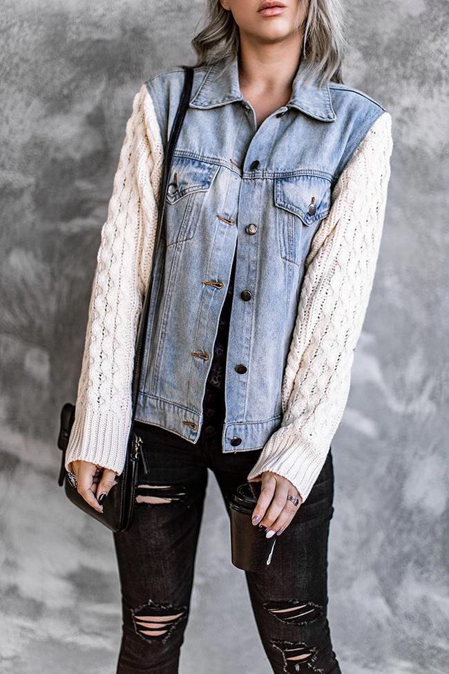 Stilla | Strikket Panel Denim Jakke Tops Mode