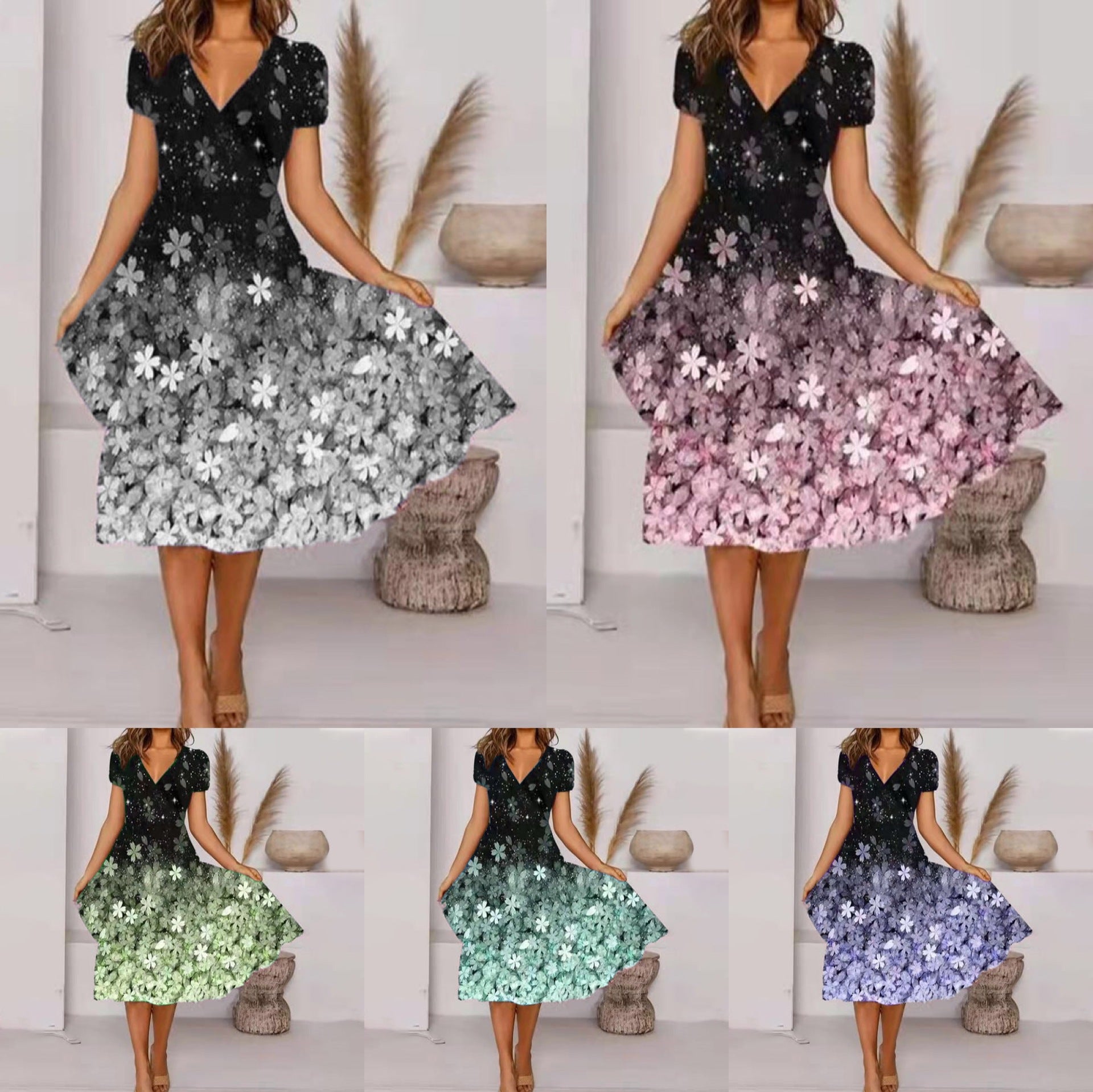Stilla | Elegant Floral Print Mode A-linjeet Kjole Online