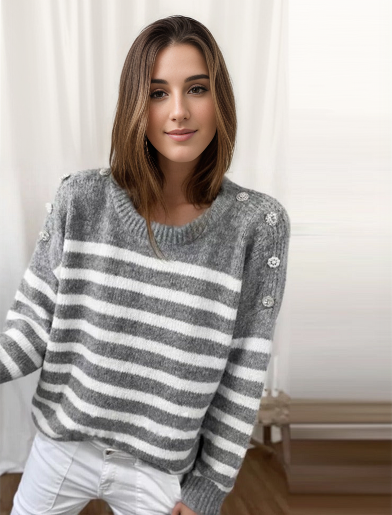 Stilla | Elegant Stribet Pullover Online Hot Salg