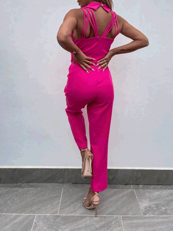Stilla | Kvinders Jumpsuits Solid V-hals Ærmeløs Åben Ryg Slim Fit Jumpsuit