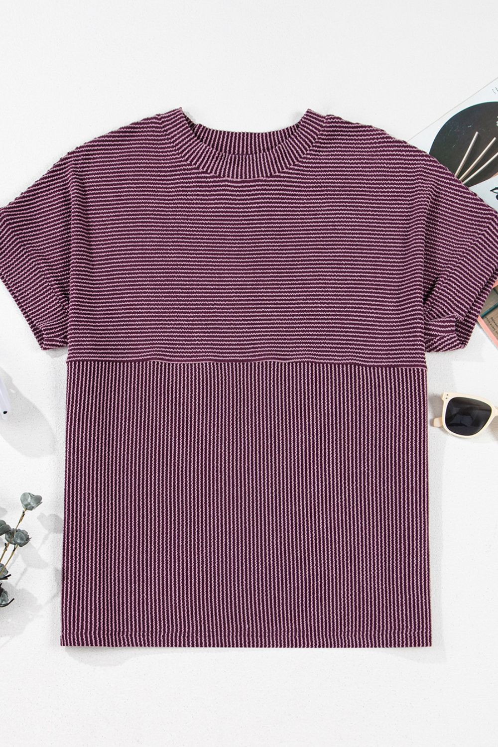 Stilla | Ribbet Strik-Mockneck Kortærmet T-Shirt Udsalg
