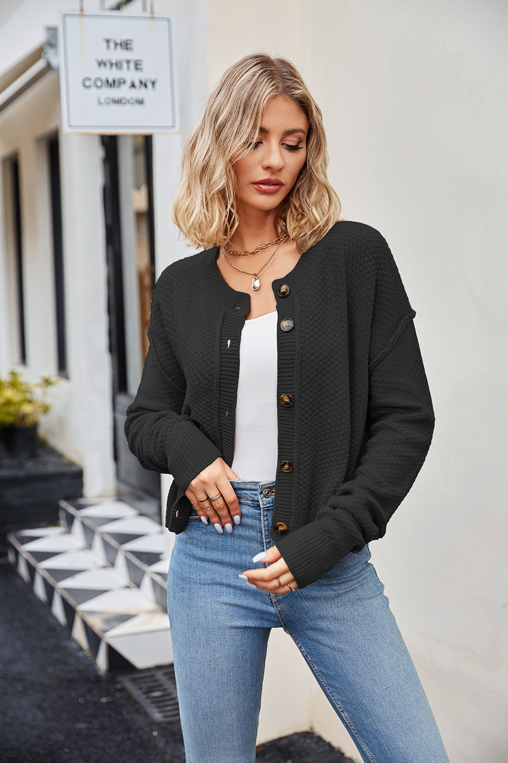 Stilla | Ned Exposed Seam Cardigan Hot på udsalg