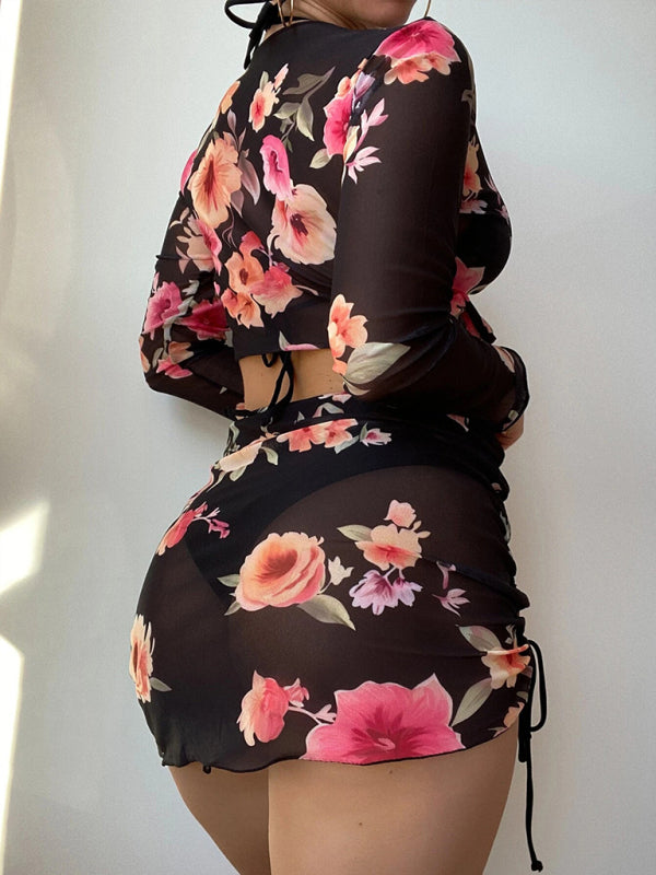 Stilla | Blomster Drawstring Bikini Med Cover up Mode