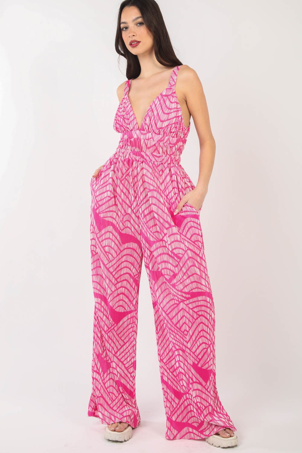 Stilla | J Printed Plisseret Uden Ærmer Bred Ben Jumpsuit Levere