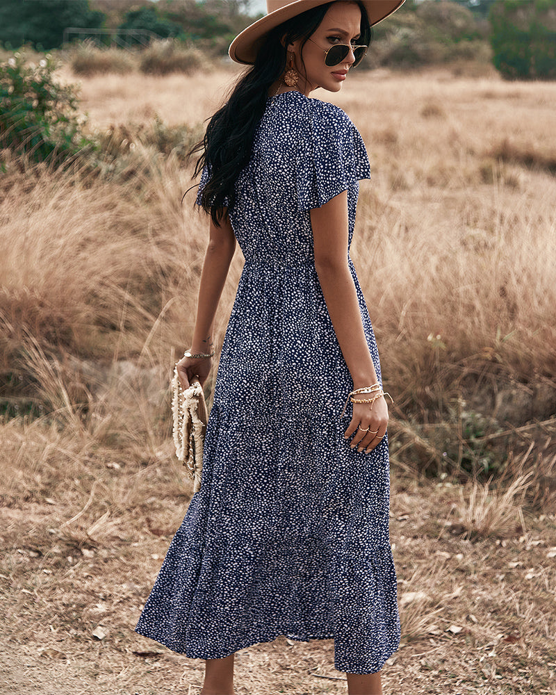 Stilla | Polka Dot V-hals Side Split Knap Op Midi Kjole Online nu