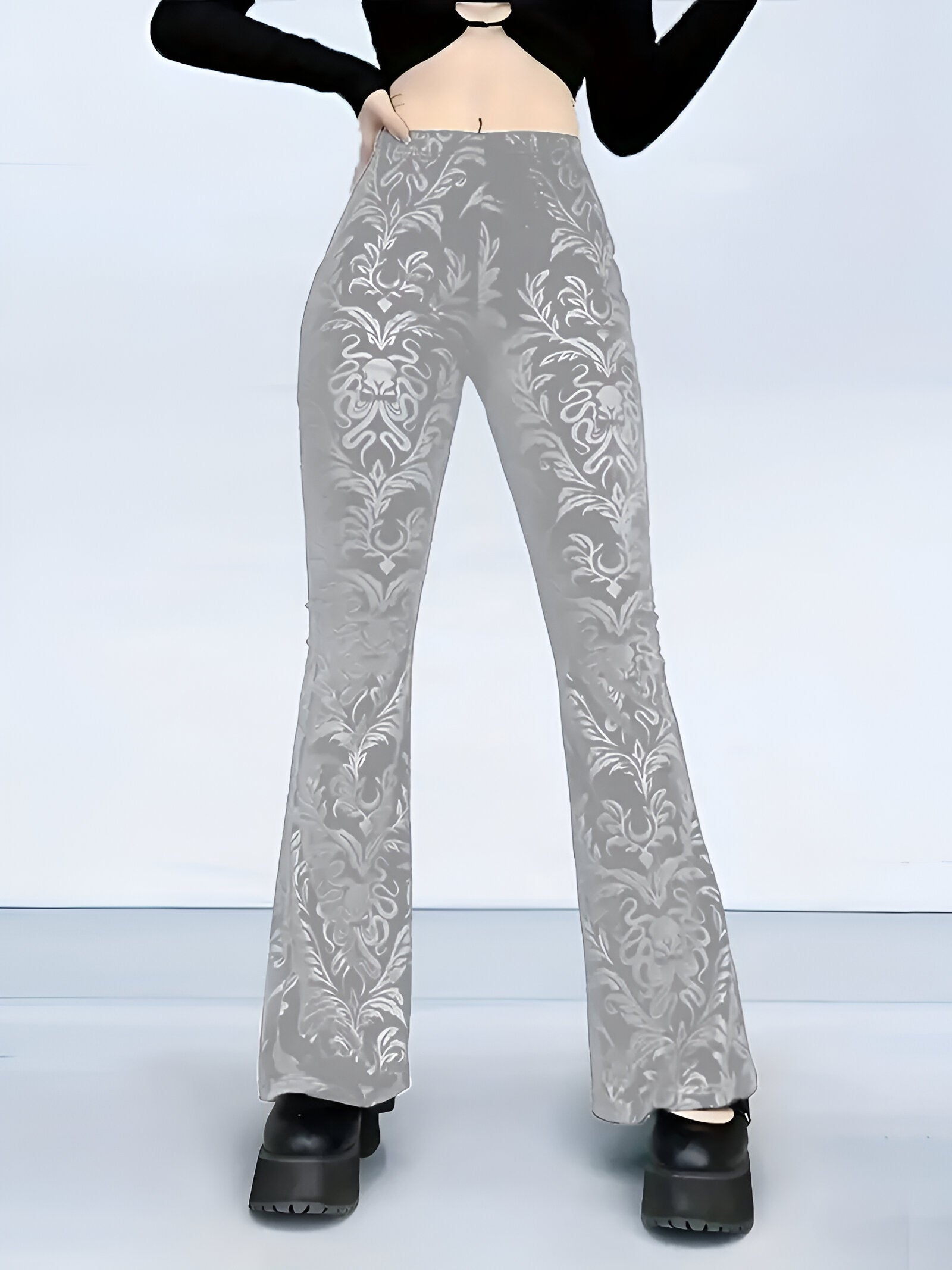 Stilla | Elegant Gothic Floral Flared Pants Rabat
