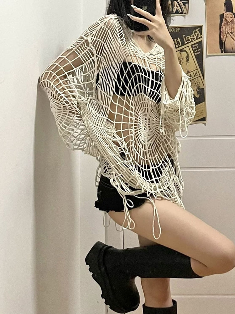 Stilla | Hættebluse Spider Lace Spice Girl Koreansk Dame Mode