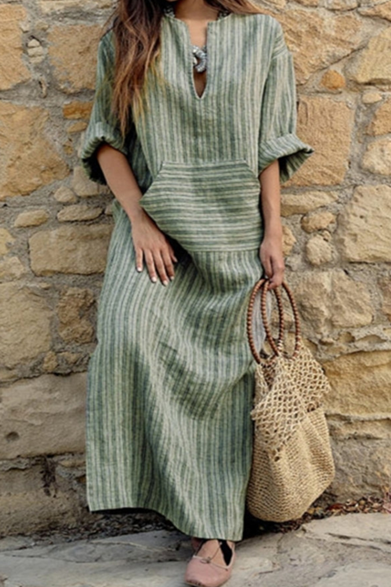 Stilla | Afslappet Stribet Patchwork V-hals Lige Kjoler