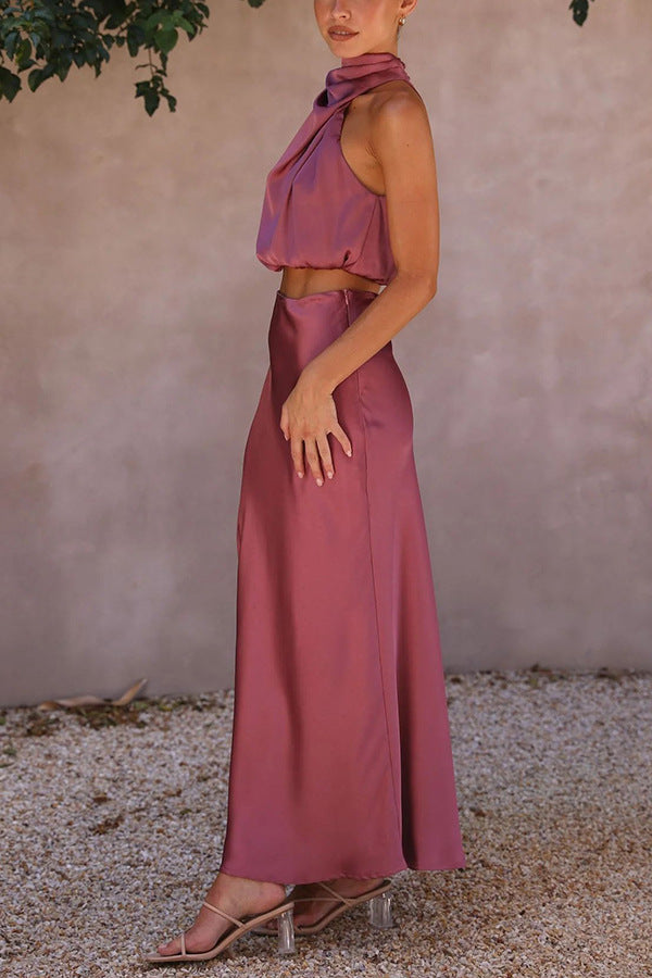 Stilla | Elegant Kort Top Uden Ærmer Med Lang Silke Nederdel Mode