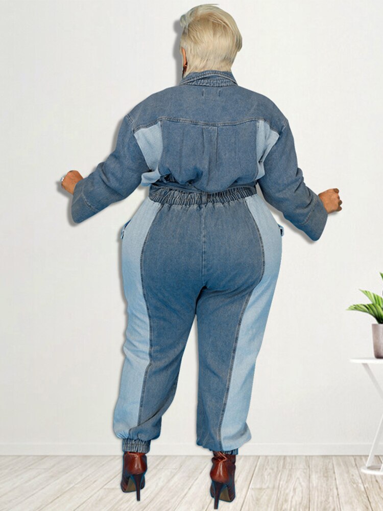 Stilla | Langærmet Overdimensioneret Denim Jumpsuit Udsalg