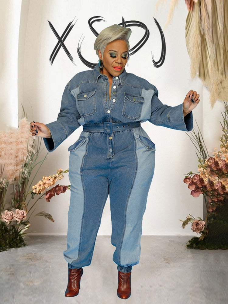 Stilla | Langærmet Overdimensioneret Denim Jumpsuit Udsalg