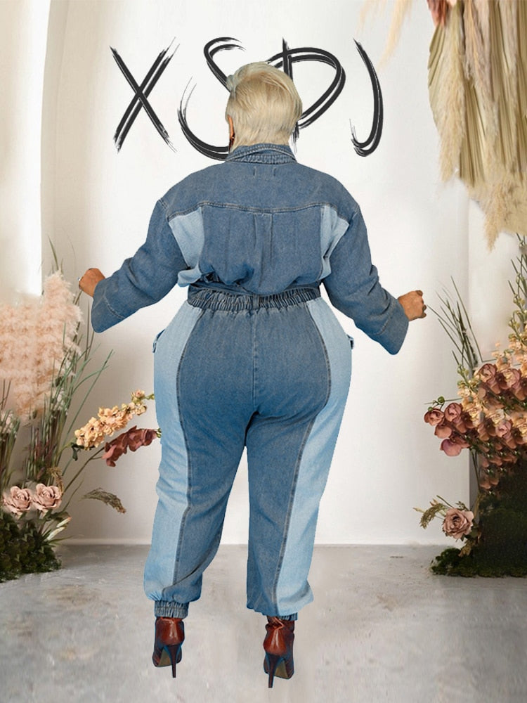 Stilla | Langærmet Overdimensioneret Denim Jumpsuit Udsalg