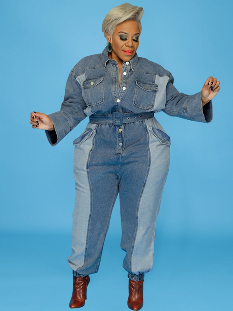 Stilla | Langærmet Overdimensioneret Denim Jumpsuit Udsalg