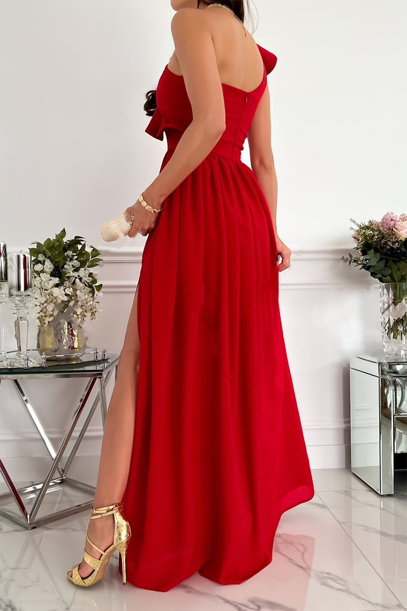 Stilla | Afslappet Solid Flounce One Shoulder Cake Skirt Kjoler Hot på udsalg