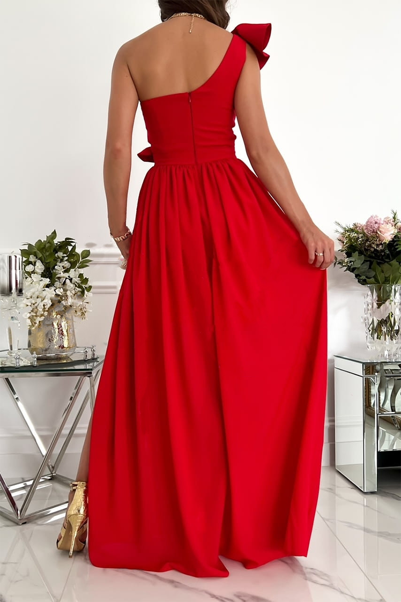 Stilla | Afslappet Solid Flounce One Shoulder Cake Skirt Kjoler Hot på udsalg