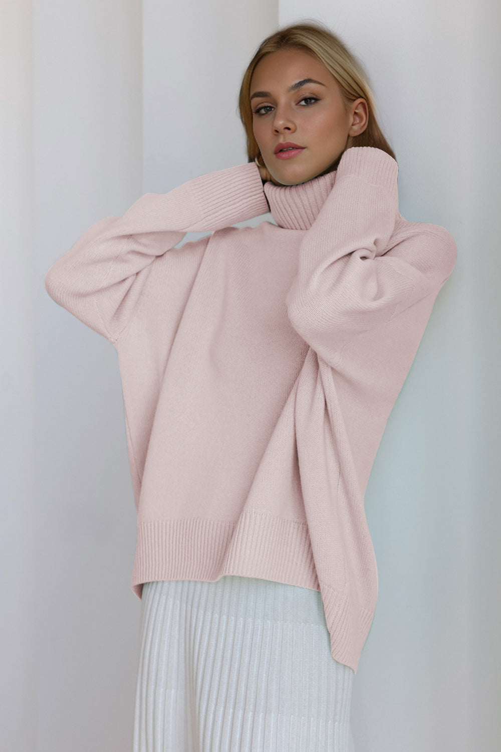 Stilla | Basic Bae Rullekrave Drop Shoulder Langærmet Pullover på udsalg