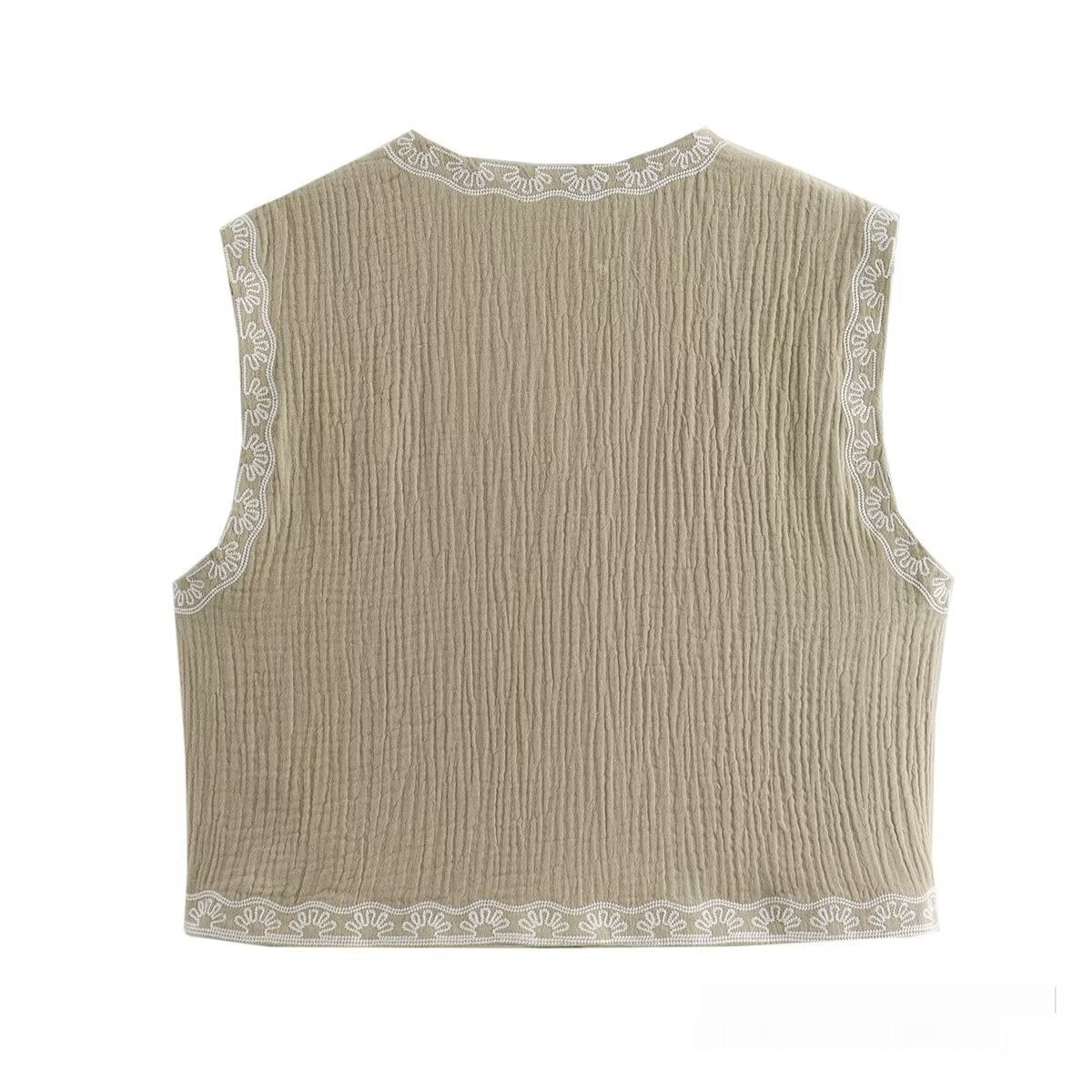 Stilla | Moderne Casual Vest Med To Farver Og Broderi Online Hot Salg