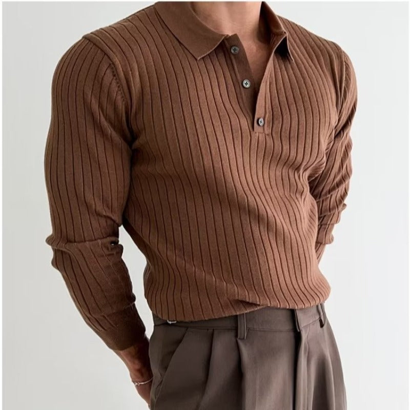 Stilla | Ribbede Langærmet Poloshirt