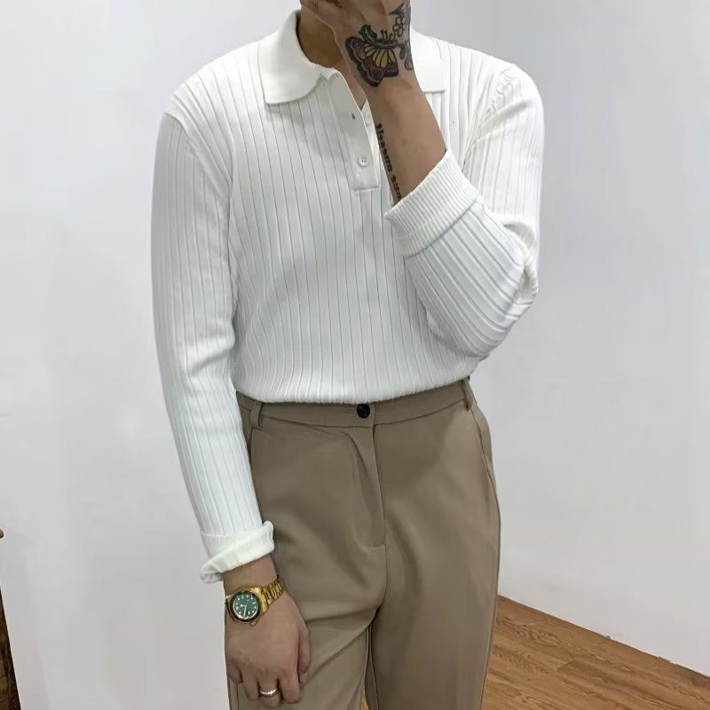 Stilla | Ribbede Langærmet Poloshirt