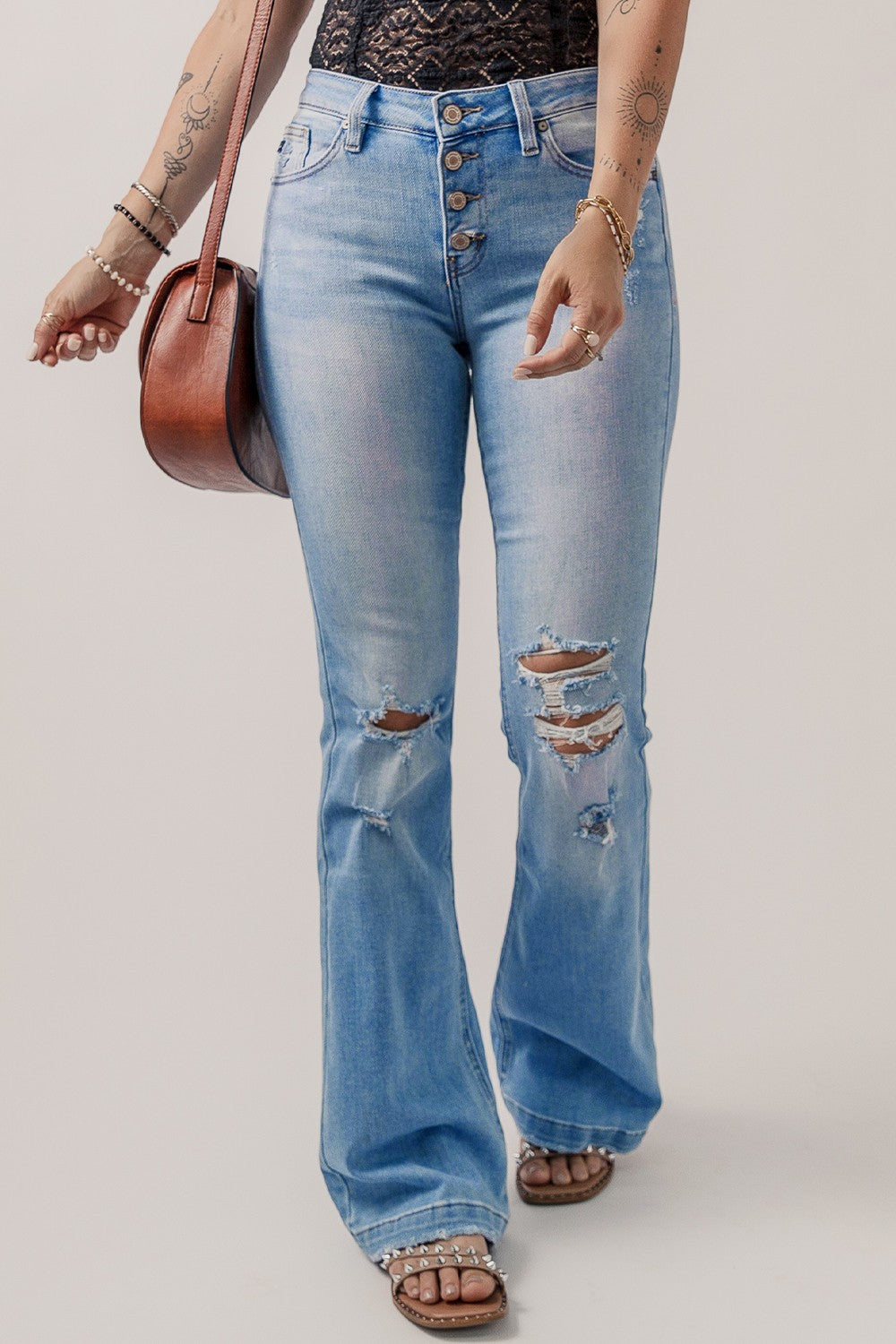 Stilla | Fly Distressed Flare Jeans på udsalg