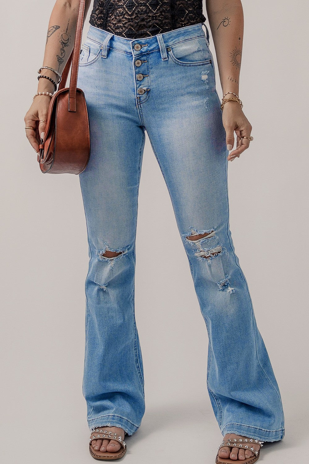 Stilla | Fly Distressed Flare Jeans på udsalg