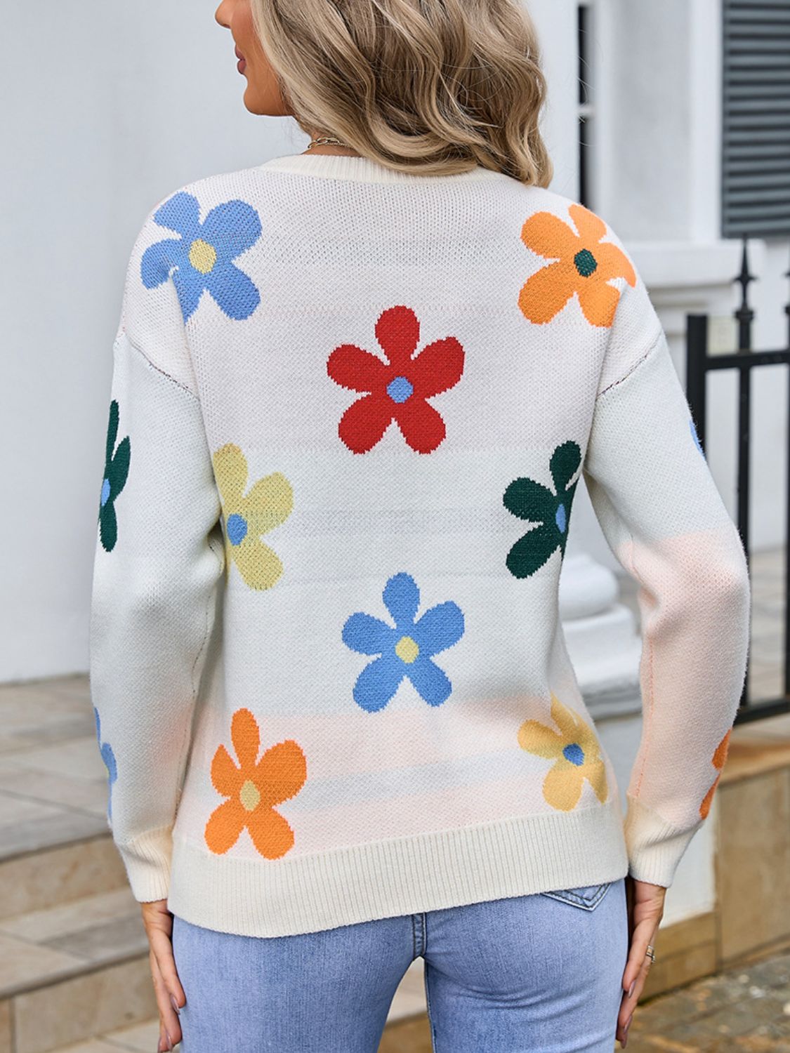 Stilla | Vinger Blomst Rund Hals Langærmet Sweater Online salg