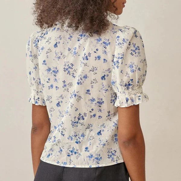 Stilla | vintage blomstret bluse med blondekant