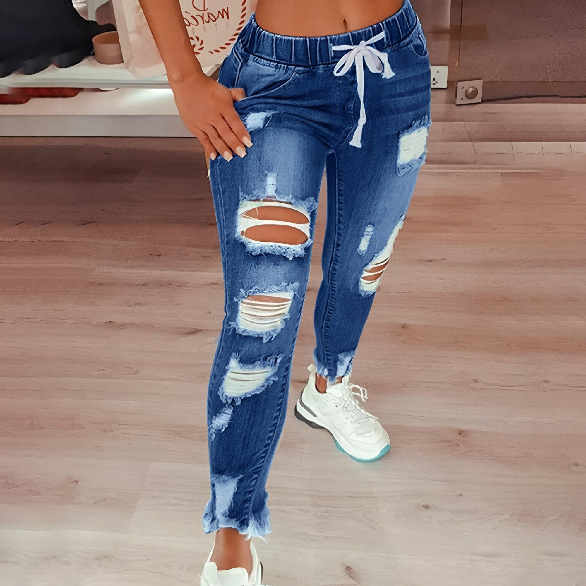 Stilla | Vintage Distressed Høj Talje Jeans på udsalg