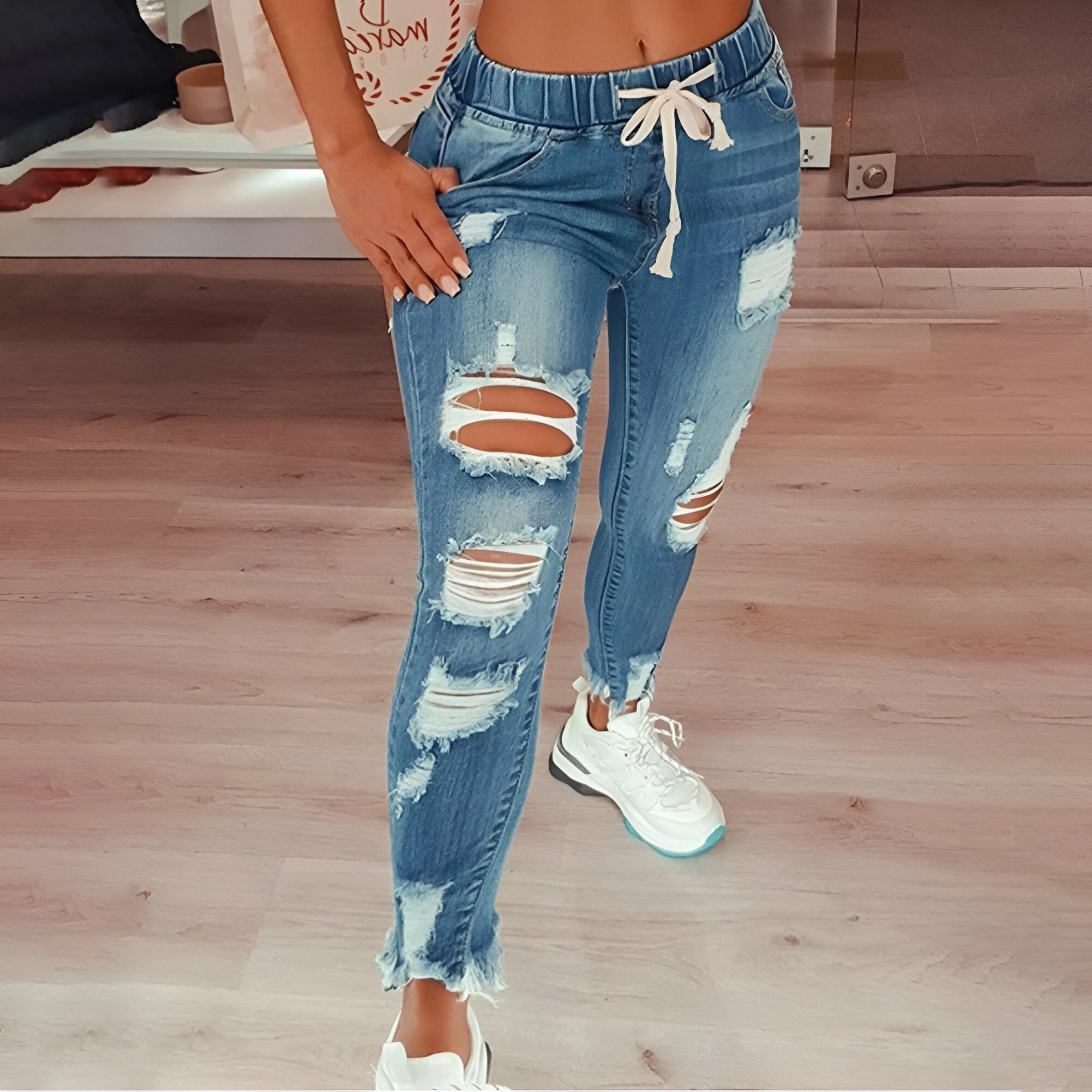 Stilla | Vintage Distressed Høj Talje Jeans på udsalg