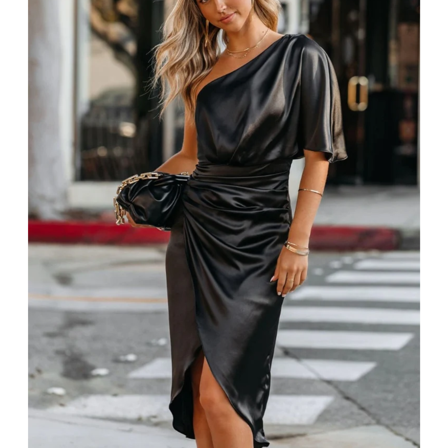 Stilla | Satin En Skulder Kjole