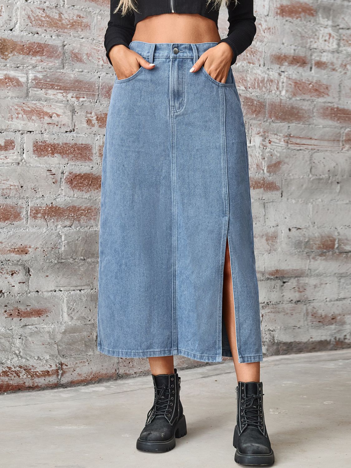 Stilla | Høj Talje Denim Skirt med Lommer