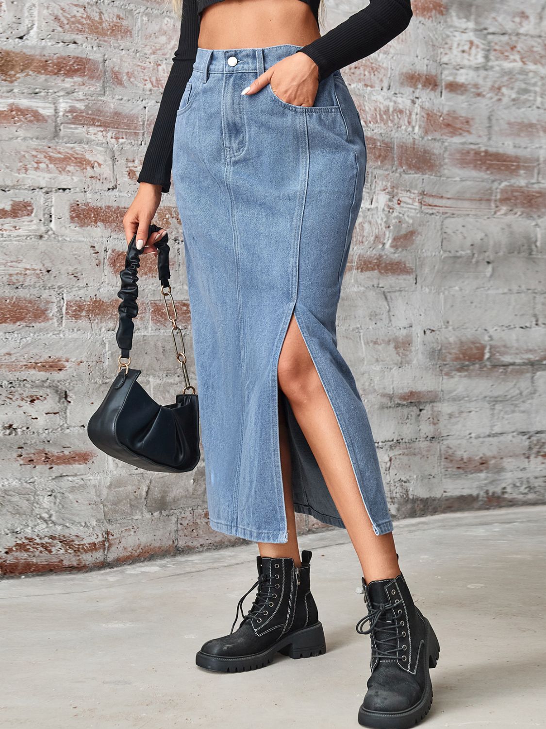 Stilla | Høj Talje Denim Skirt med Lommer