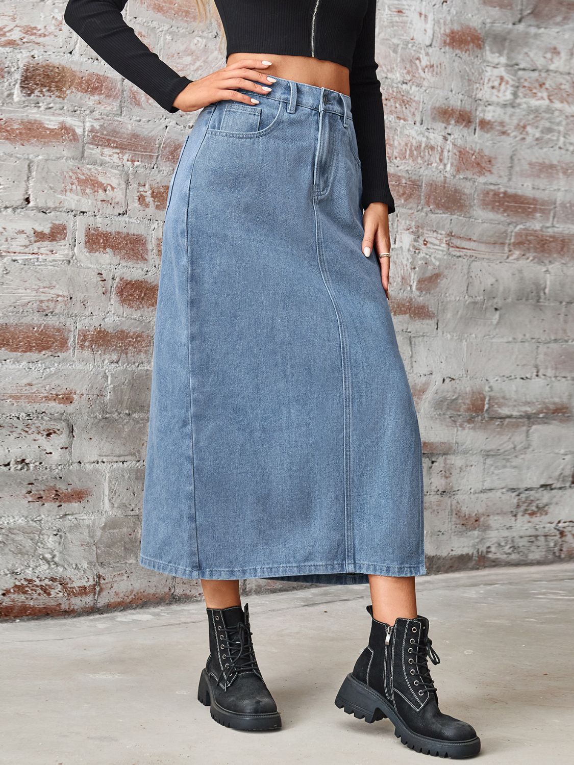 Stilla | Høj Talje Denim Skirt med Lommer