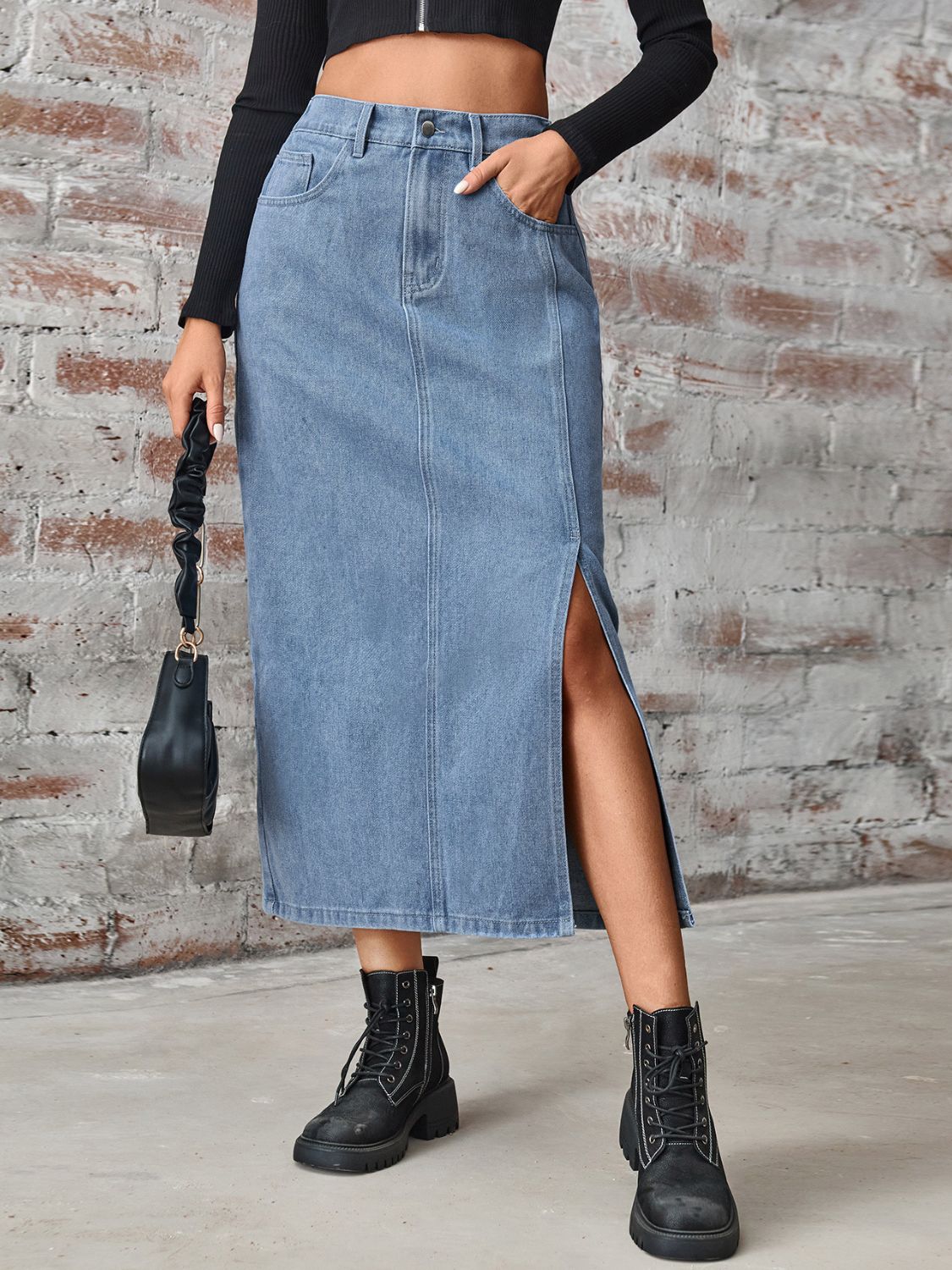 Stilla | Høj Talje Denim Skirt med Lommer