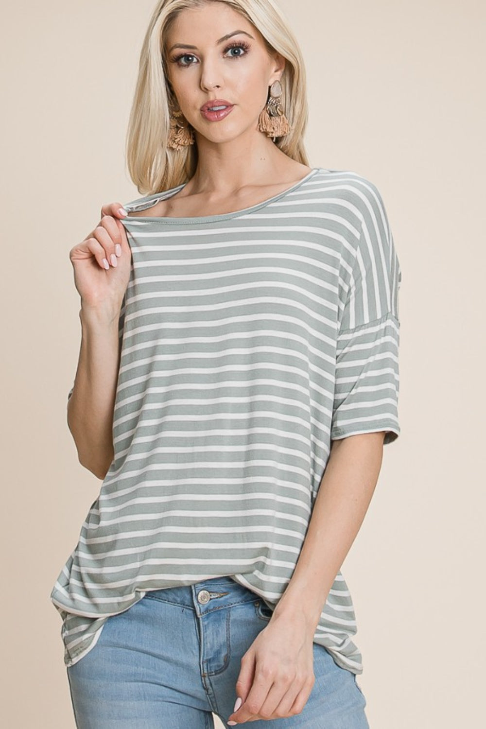 Stilla | Stribet Rund Hals T-Shirt Rabat