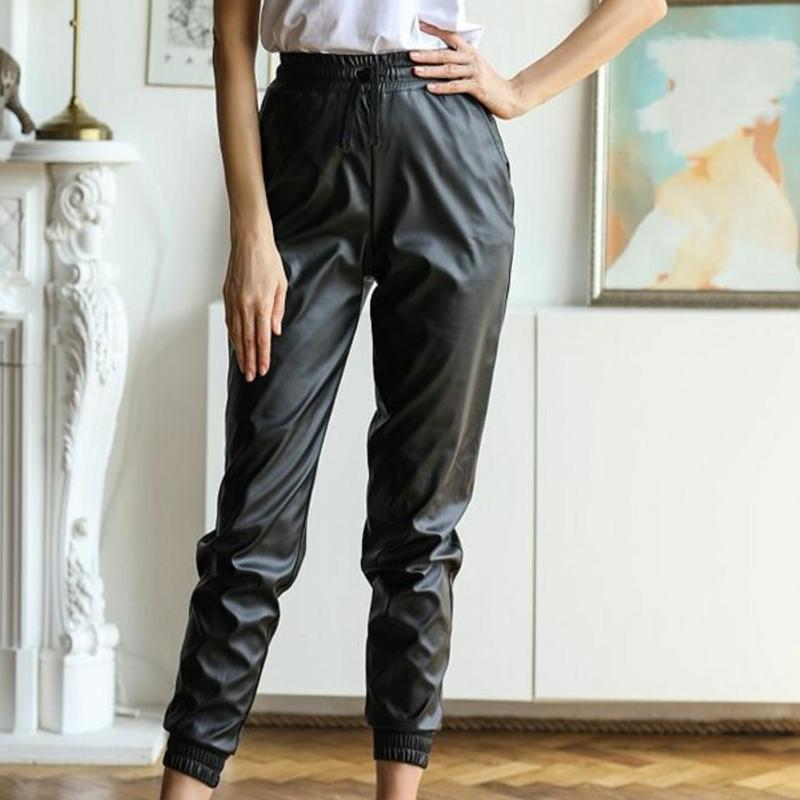 Stilla | Joggingbukser Læderlook Afslappet Pasform Elastisk Talje Med Snøre