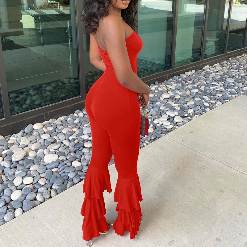 Stilla | Rød Strapless Flared Legs Jumpsuit Udsalg