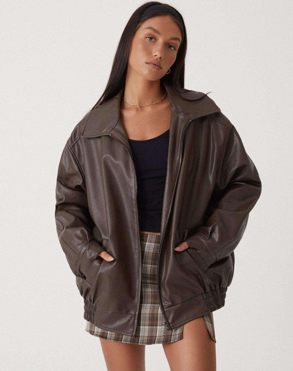 Stilla | Oversized Vintage Læderjakke Hot på udsalg