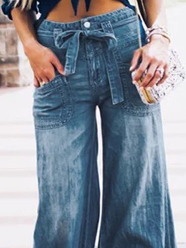 Stilla | Kvinders Jeans Snørebånd Vaskede Brede Ben Jeans Mode